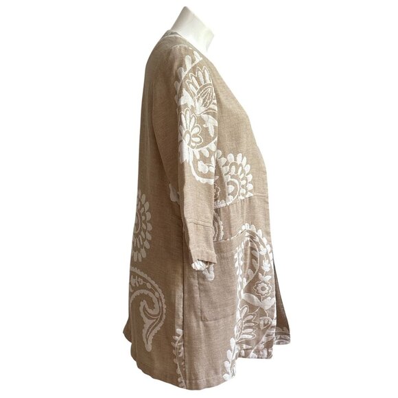 Chico’s NWT Bicolor Jacquard Jacket, Beige Cotton Linen Blend Women's Size 1P - Picture 4 of 10